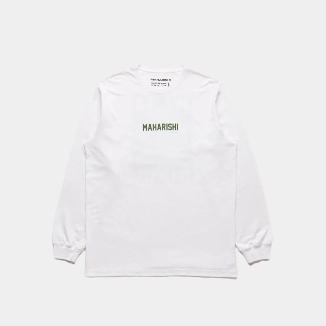 Maharishi Woodblock Dragon LS T-Shirt - White