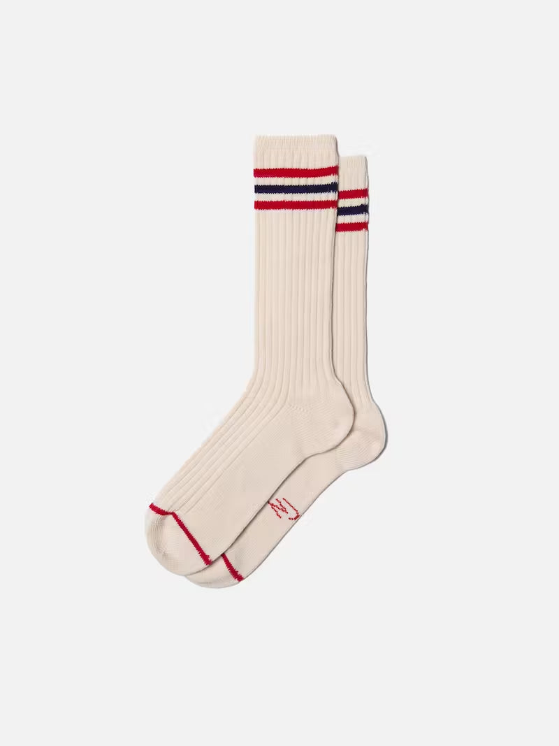 Nudie Tennis Retro Socks - Off White/Red
