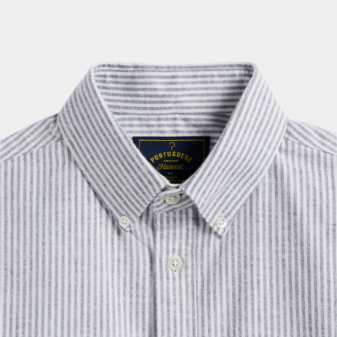 Portuguese Flannel Brushed Oxford Stripe Shirt - Blue