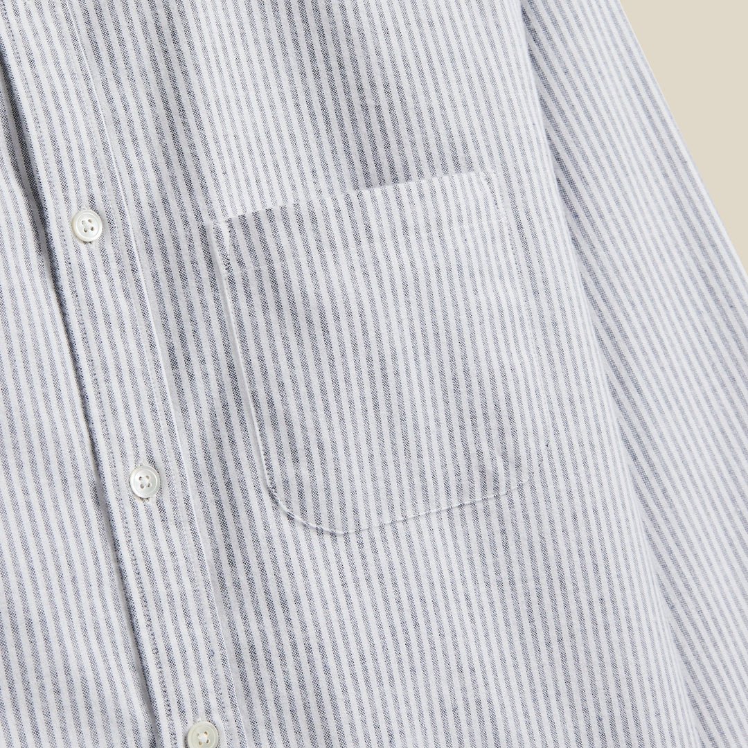 Portuguese Flannel Brushed Oxford Stripe Shirt - Blue