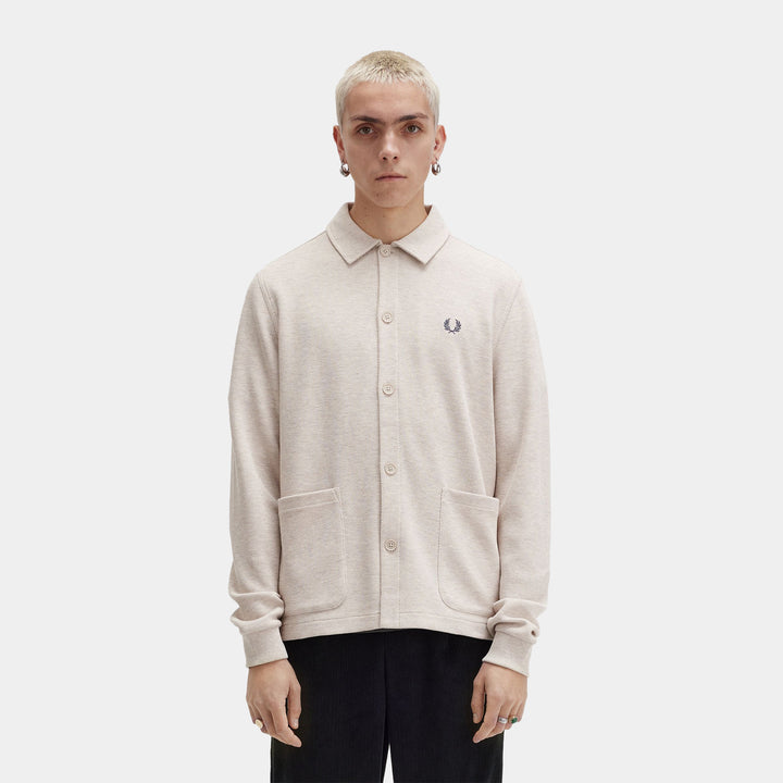 Fred Perry Button Through Long-Sleeve Polo-Shirt  - Porridge Marl