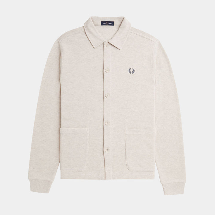 Fred Perry Button Through Long-Sleeve Polo-Shirt  - Porridge Marl