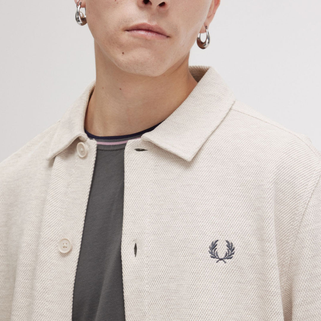 Fred Perry Button Through Long-Sleeve Polo-Shirt  - Porridge Marl