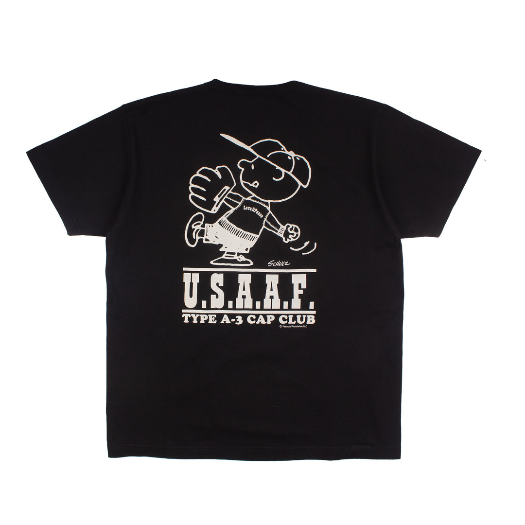 Buzz Rickson's Peanuts USAAF A-3 Cap Club T-shirt - Black