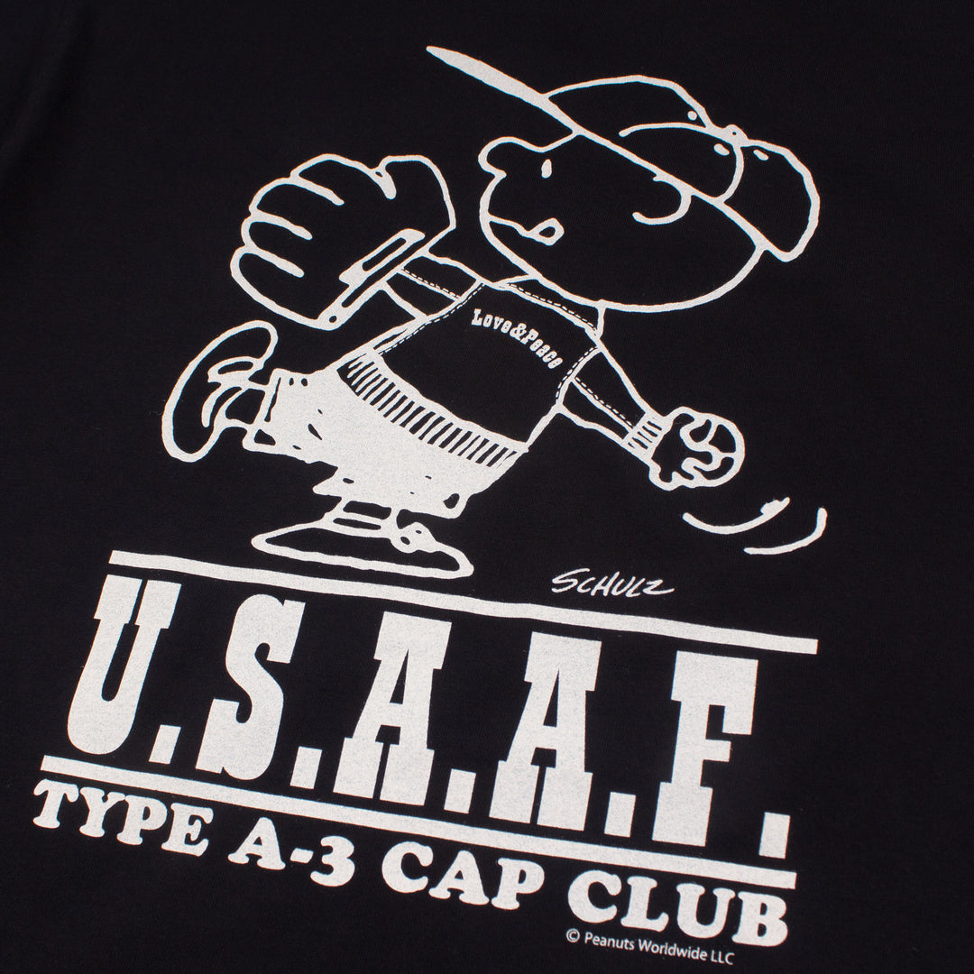 Buzz Rickson's Peanuts USAAF A-3 Cap Club T-shirt - Black