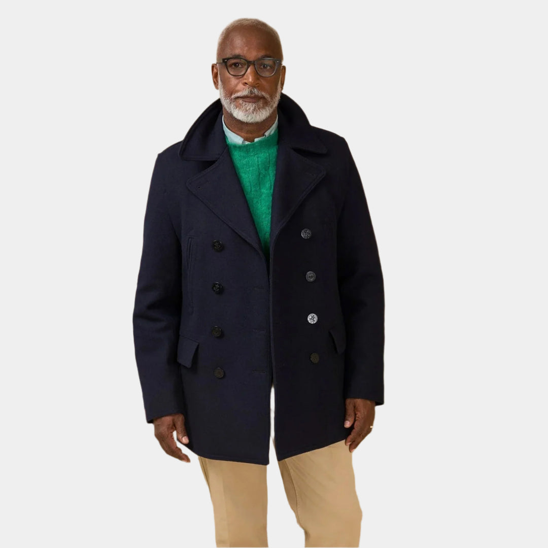 Gloverall Churchill Reefer Coat - Navy