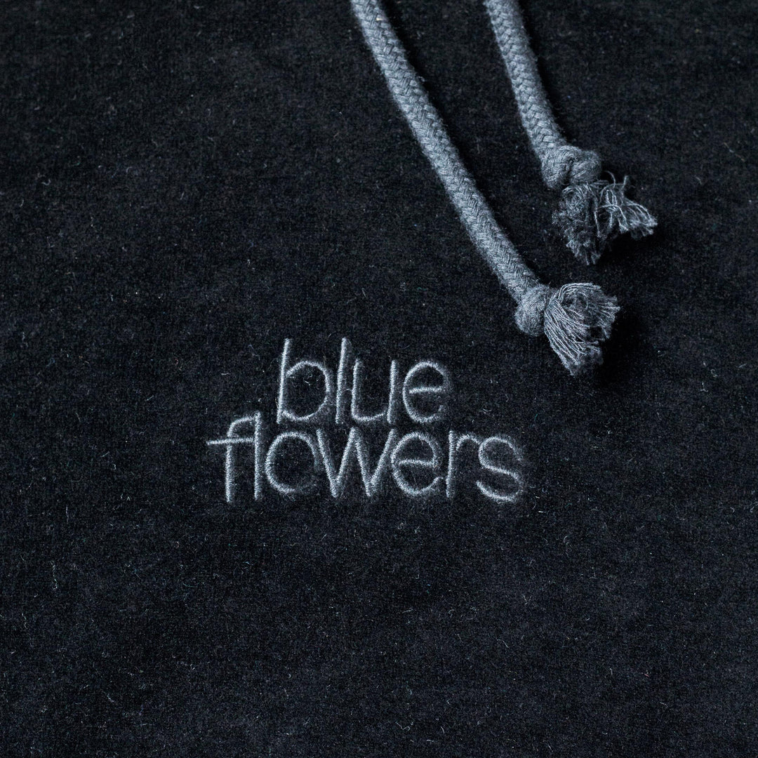 Blue Flowers Galactic Velour Hoodie - Black