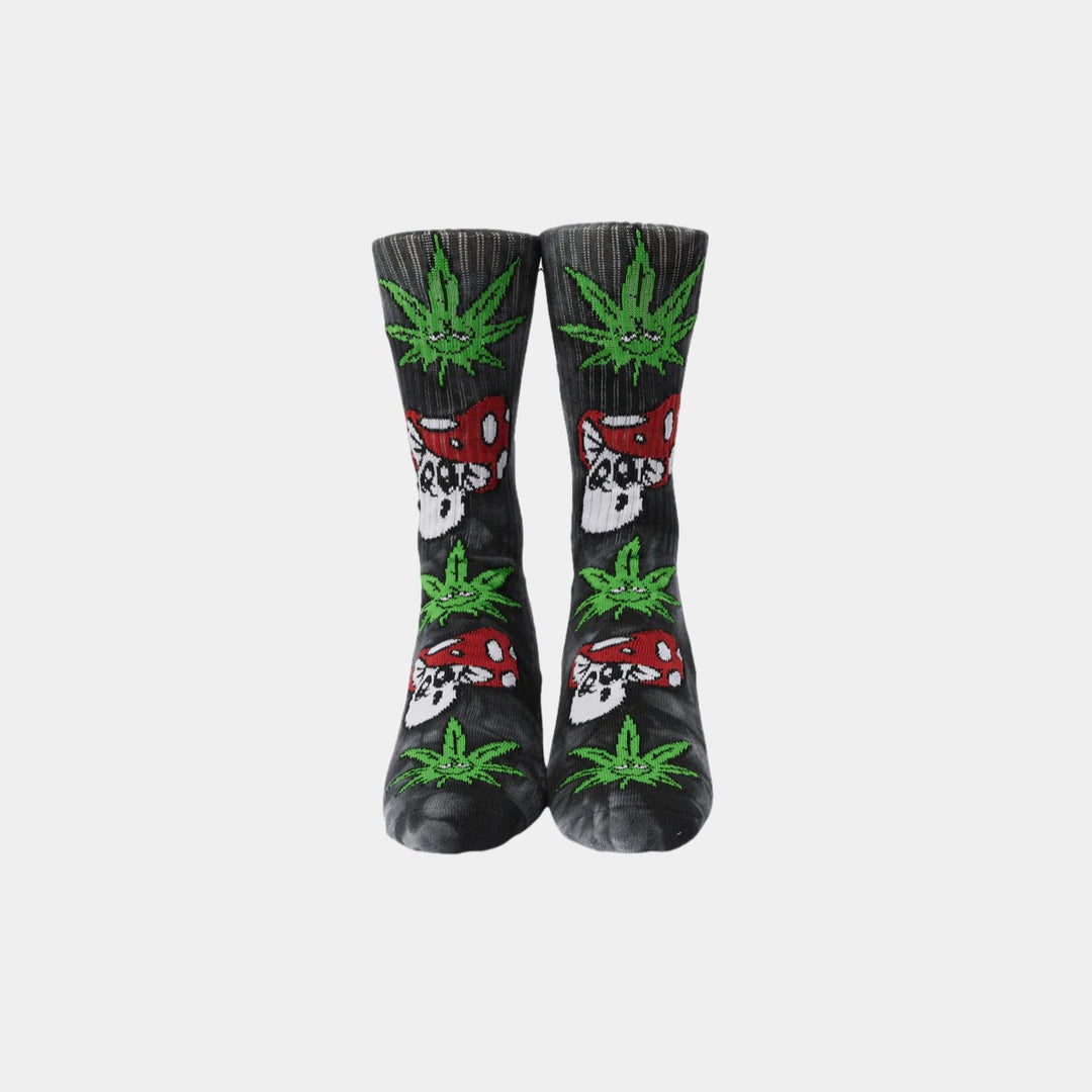 HUF Green Buddy Mushroom Tie Dye Socks - Black