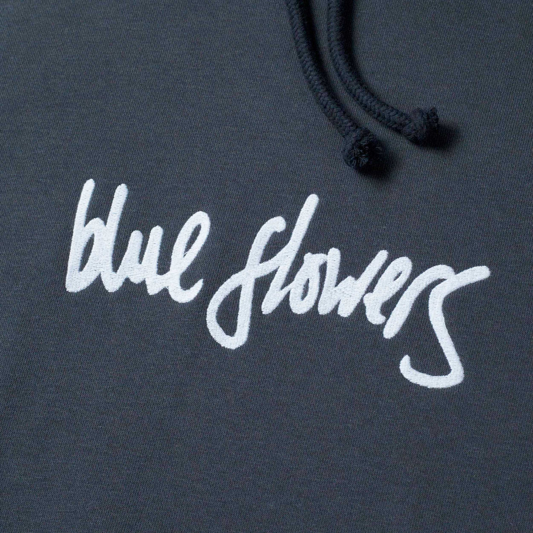 Blue Flowers Handwritten Hoodie - Dark Grey