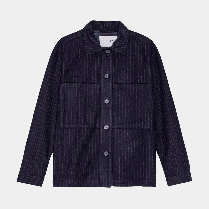 NN.07 Isak Overshirt - Navy Stripe