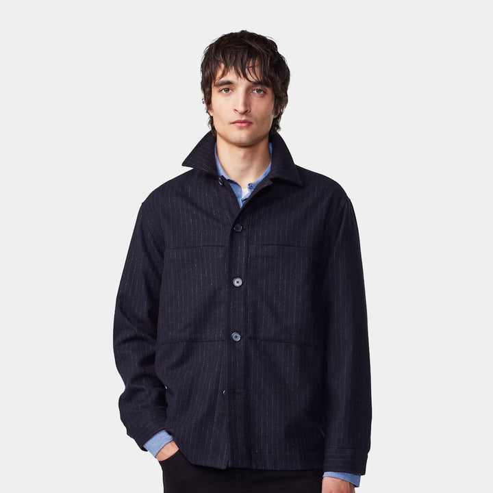 NN.07 Isak Overshirt - Navy Stripe