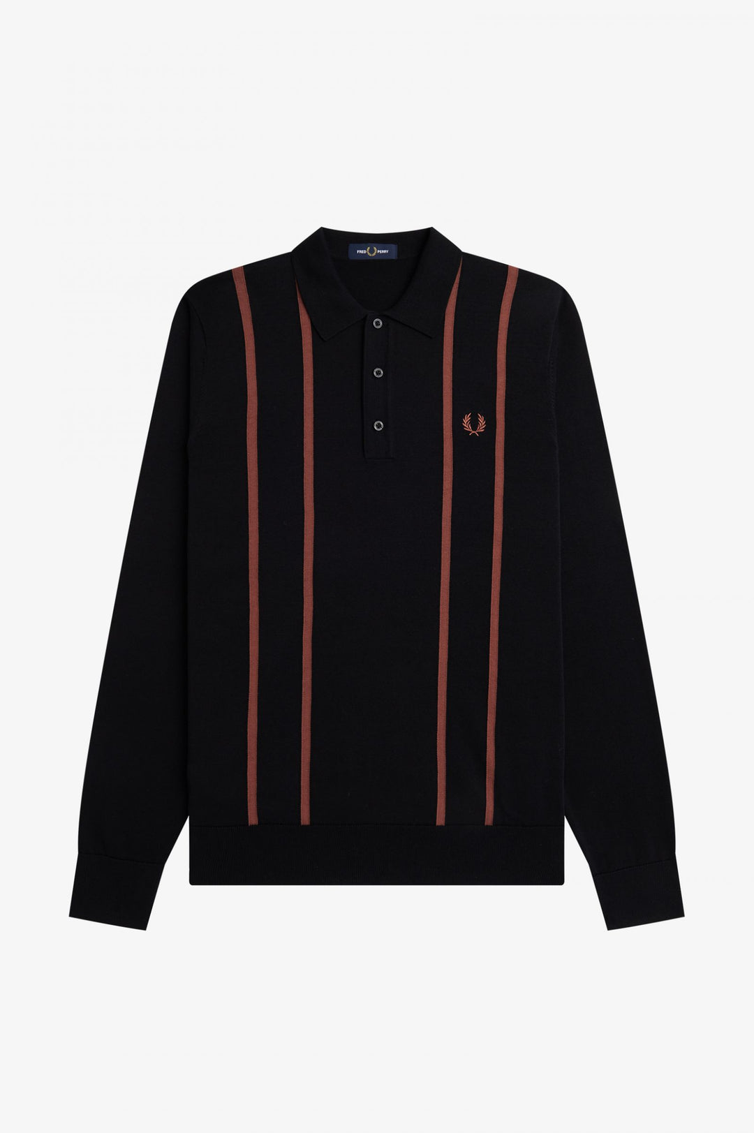 Fred Perry Vertical Stripe Knitted Shirt - Black