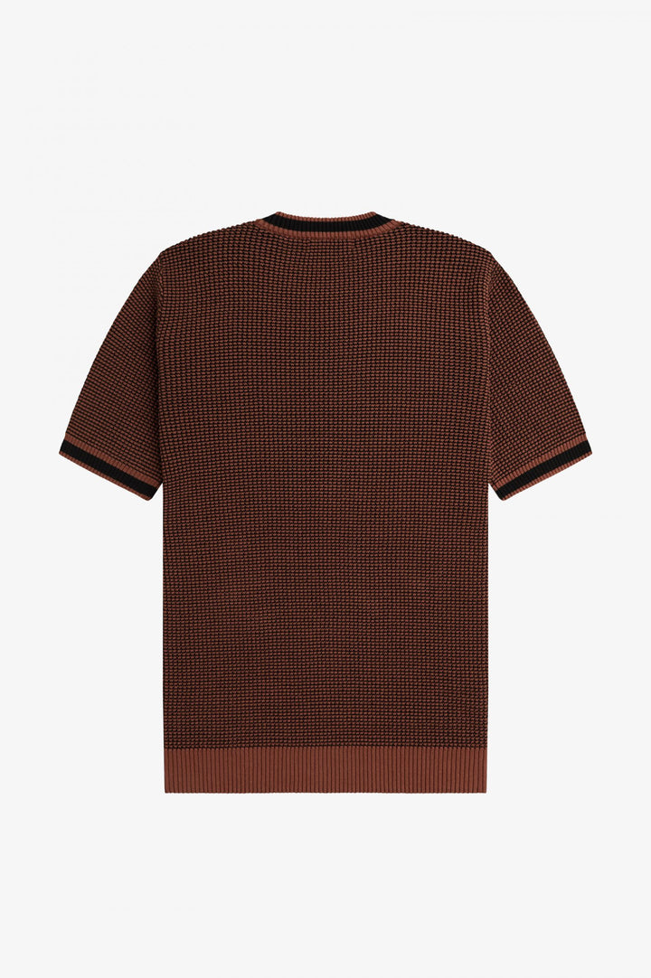 Fred Perry Textured Knitted T-Shirt - Whiskey Brown