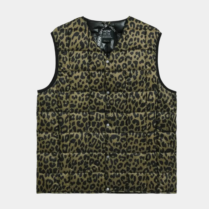 Taion V-Neck Button Down Vest - Leopard