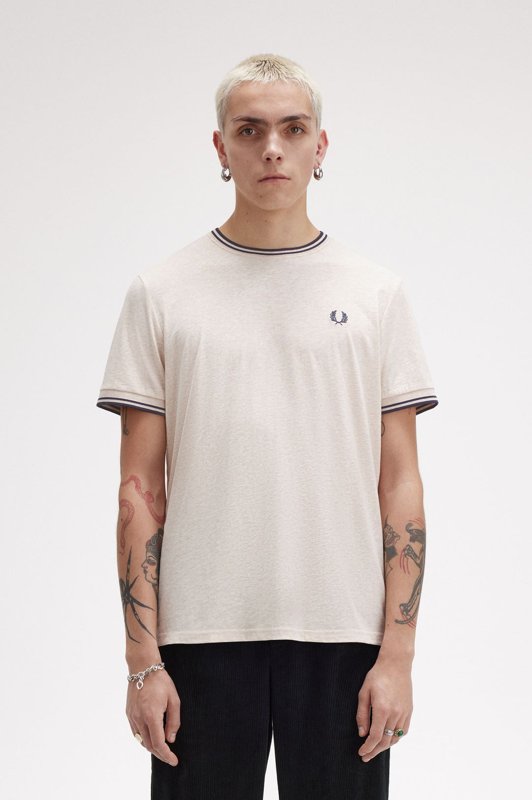 Fred Perry Twin Tipped T-Shirt - Porridge Marl/Anchor Grey