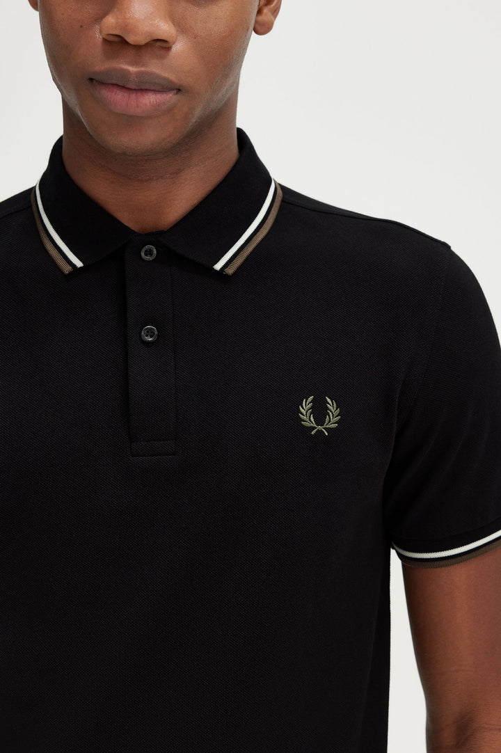 Fred Perry Twin Tipped Polo-Shirt - Black/Ecru/Laurel Wreath Green