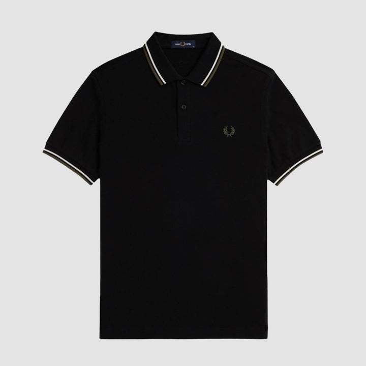 Fred Perry Twin Tipped Polo-Shirt - Black/Ecru/Laurel Wreath Green