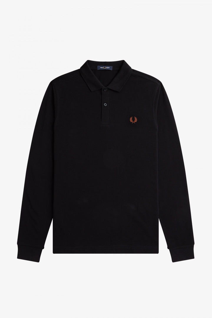 Fred Perry LS Plain Shirt - Black/Whisky Brown