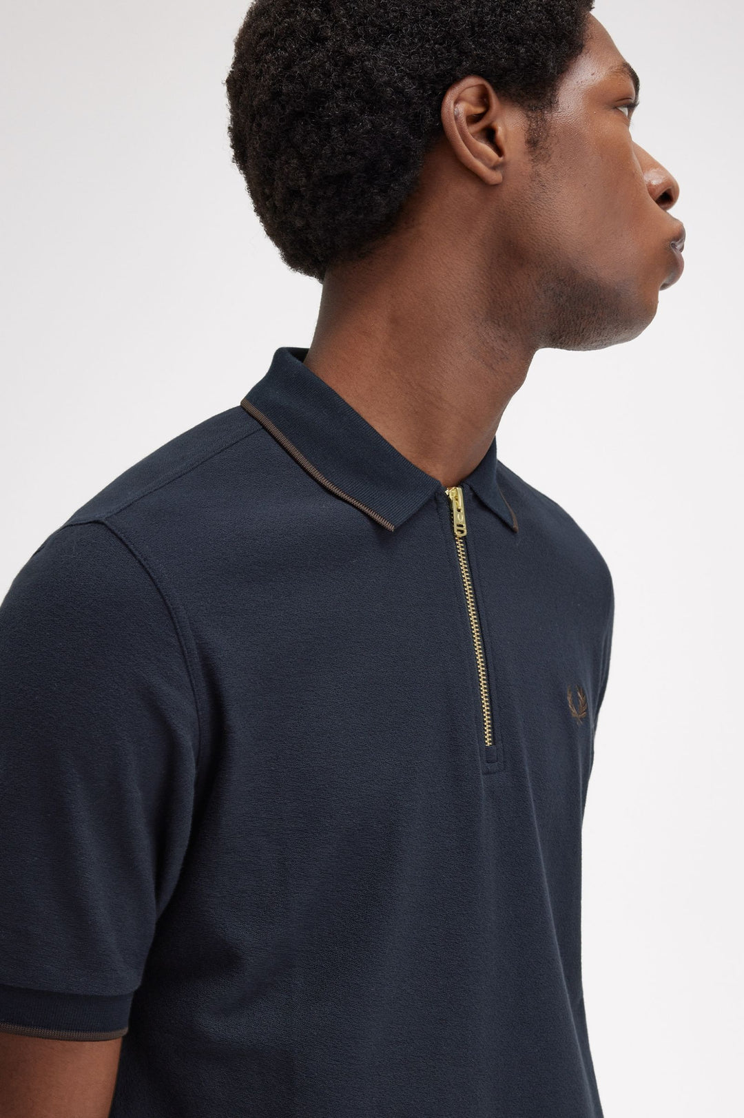 Fred Perry Crepe Pique Zip Neck Polo-Shirt - Navy