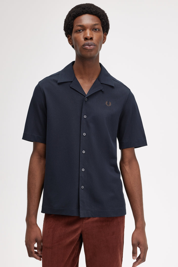 Fred Perry Compress Mesh Revere Shirt - Navy