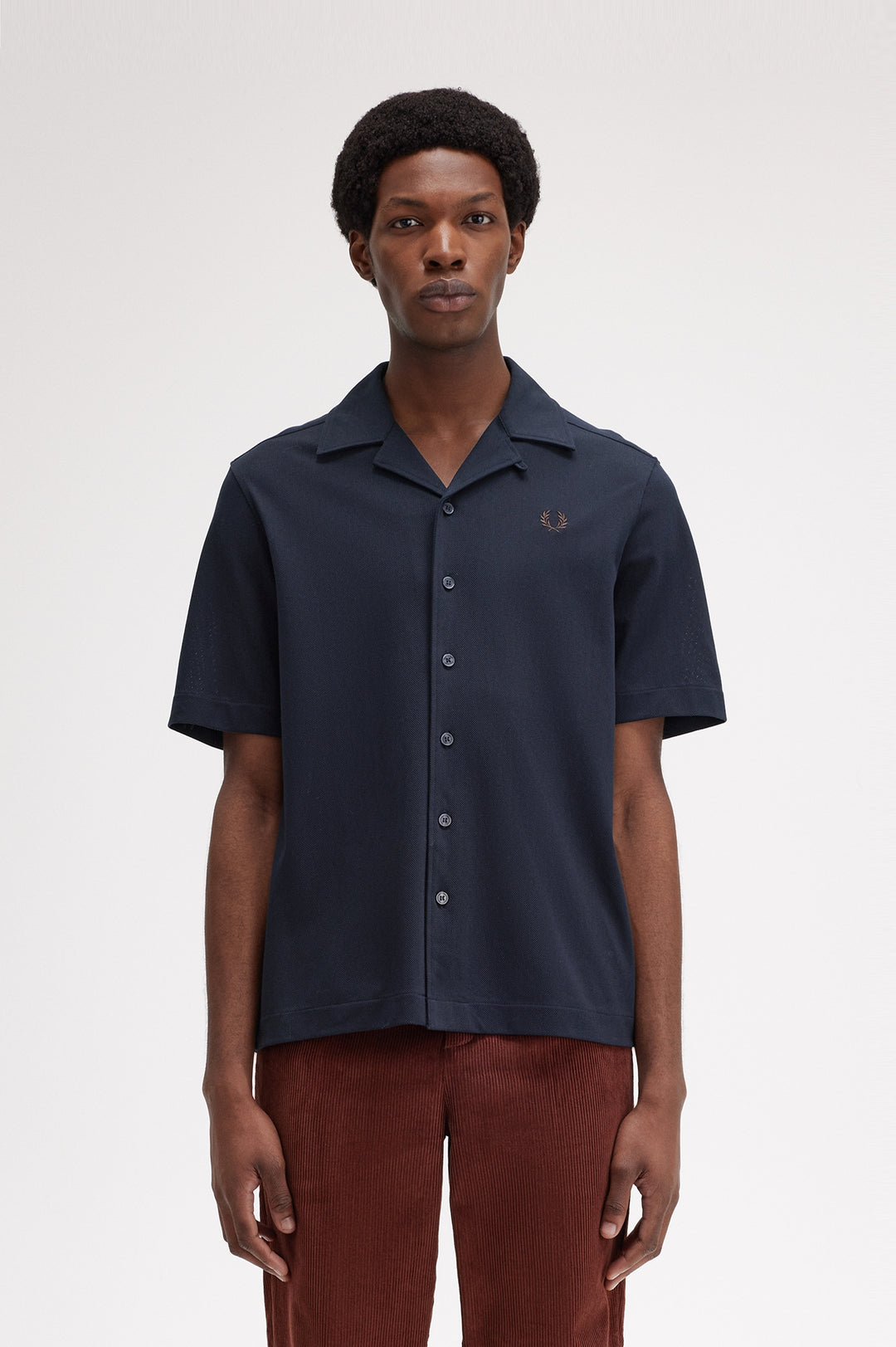 Fred Perry Compress Mesh Revere Shirt - Navy