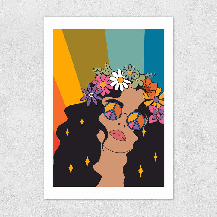 East End Prints Greetings Card - Groovy Hippy Girl by Mother & Sun Studio