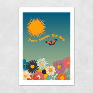 East End Prints Greetings Card - Retro Here Comes The Sun by Mother & Sun Studio