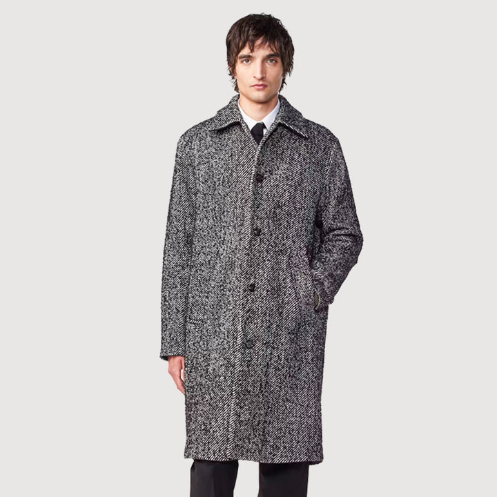 NN.07 Franco Midweight Overcoat - Black Multi