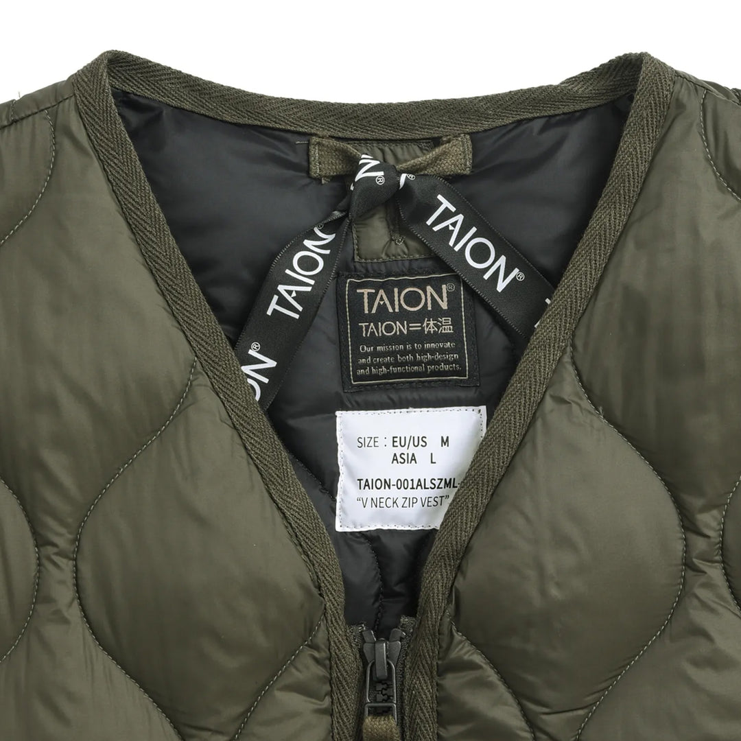 Taion Military V-Neck Zip Down Jacket - Dark Olive