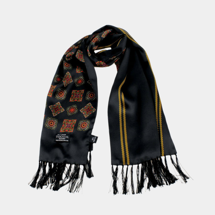 Tootal Motif Border Design Silk Scarf - Black