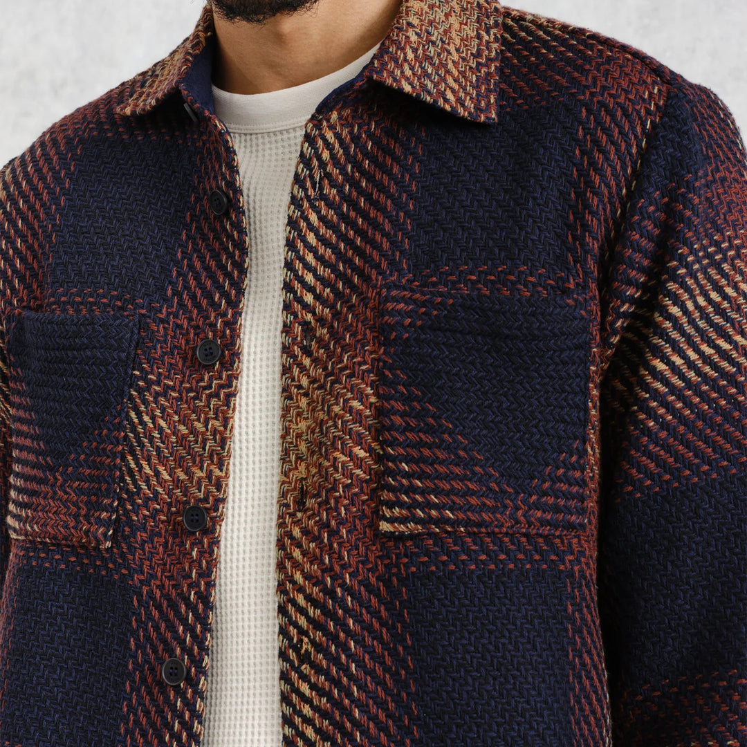 Wax London Whiting Overshirt - Navy/Caramel