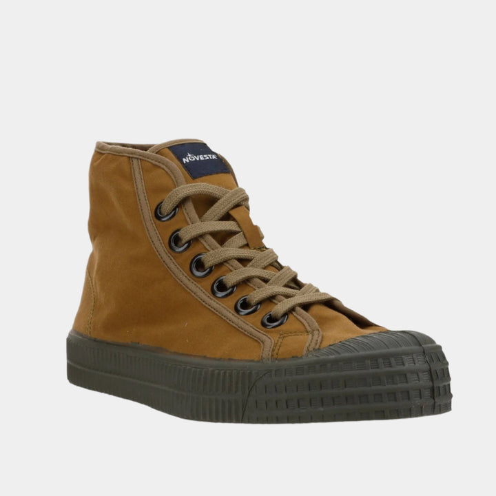 Novesta Star Dribble Wax Cotton Hi-Top Plimsoll - Bark