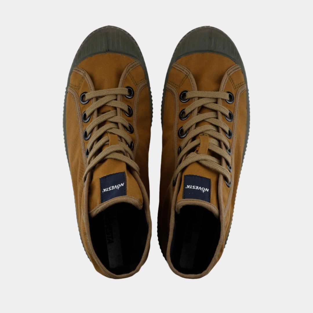 Novesta Star Dribble Wax Cotton Hi-Top Plimsoll - Bark