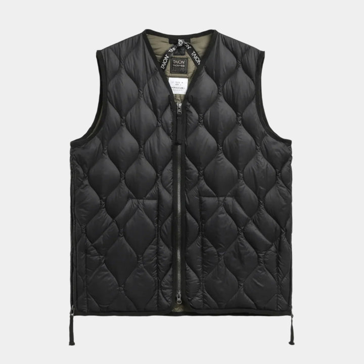 Taion Military V-Neck Zip Down Vest - Black