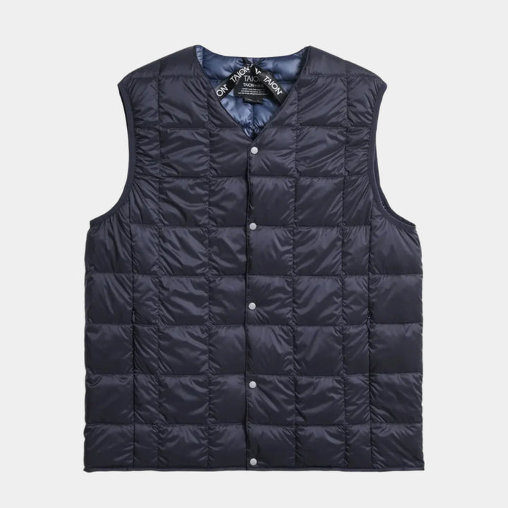 Taion V-Neck Button Down Vest - Navy