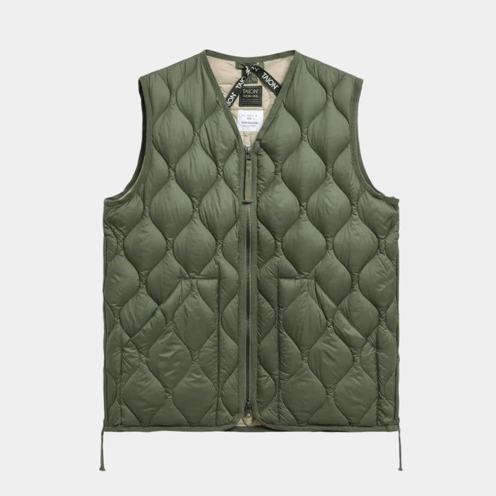 Taion Military V-Neck Zip Down Vest - Olive