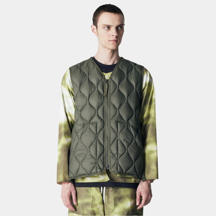 Taion Military V-Neck Zip Down Vest - Olive