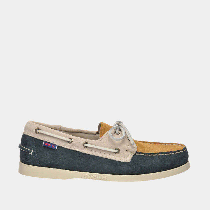 Sebago Dockside Portland JIB Suede Boat Shoe - Blue Navy/Papyrus/Cuoio