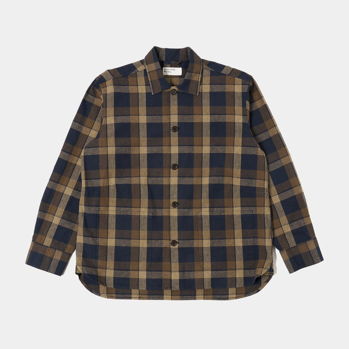 Universal Works Travail Overshirt - Navy/Brown