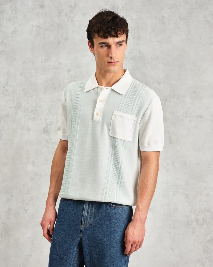 Wax London Turin Pocket Polo - Pale Blue/Ecru