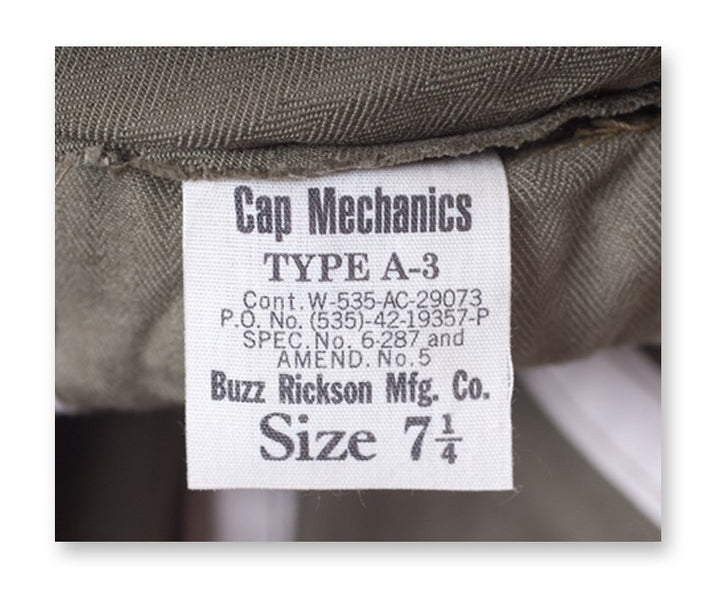 Buzz Rickson's USAAF Type A-3 HBT Mechanics Cap - Olive