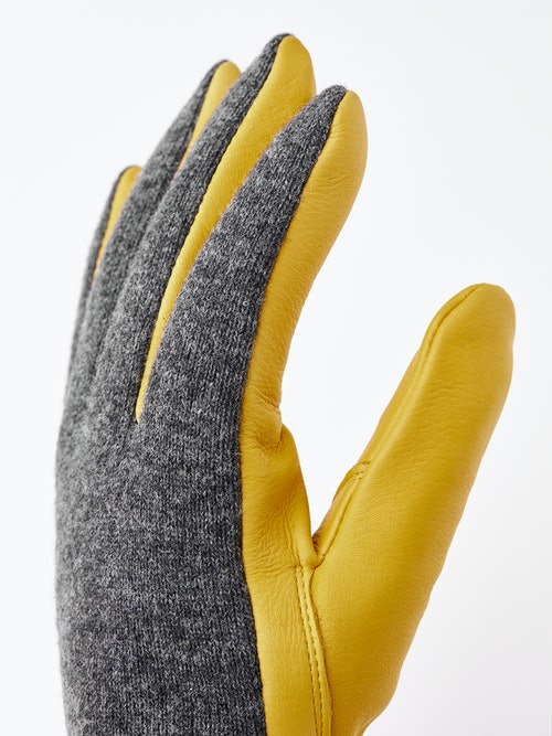 Hesta Deerskin Wool Tricot Gloves - Charcoal/Natural Yellow