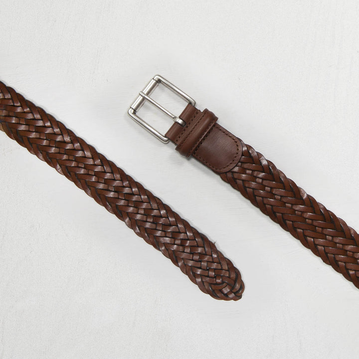 Andersons Classic Woven Leather Belt - Tan 3.5cm