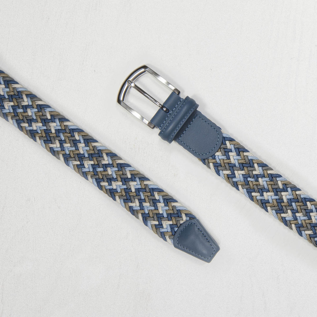 Andersons Woven Textile Belt - Blue/Sky/Taupe/Cream 3.3cm